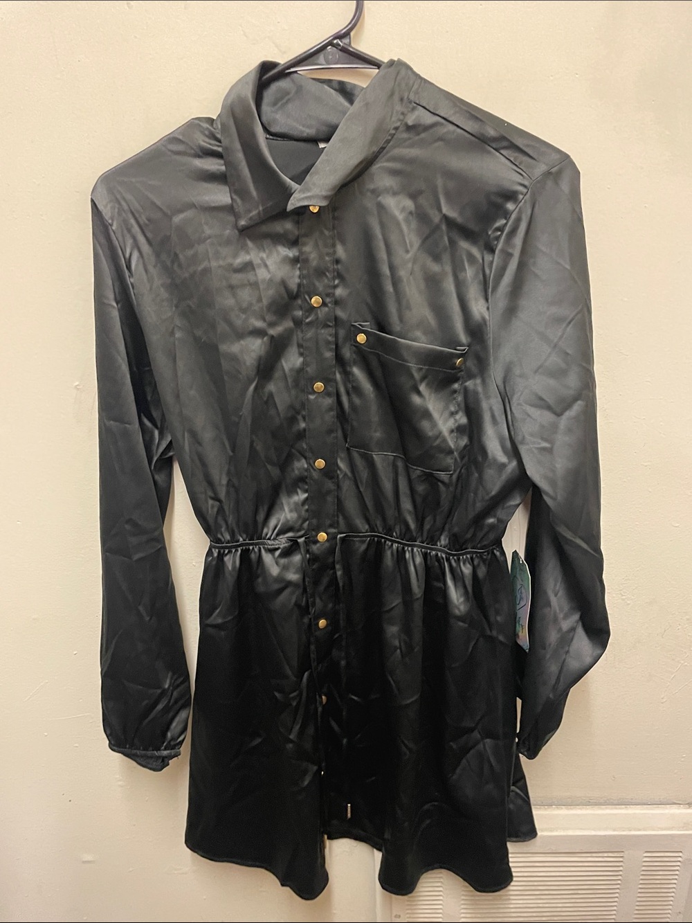 Classic Black Satin Button-Front Women's Jacket | Size: M